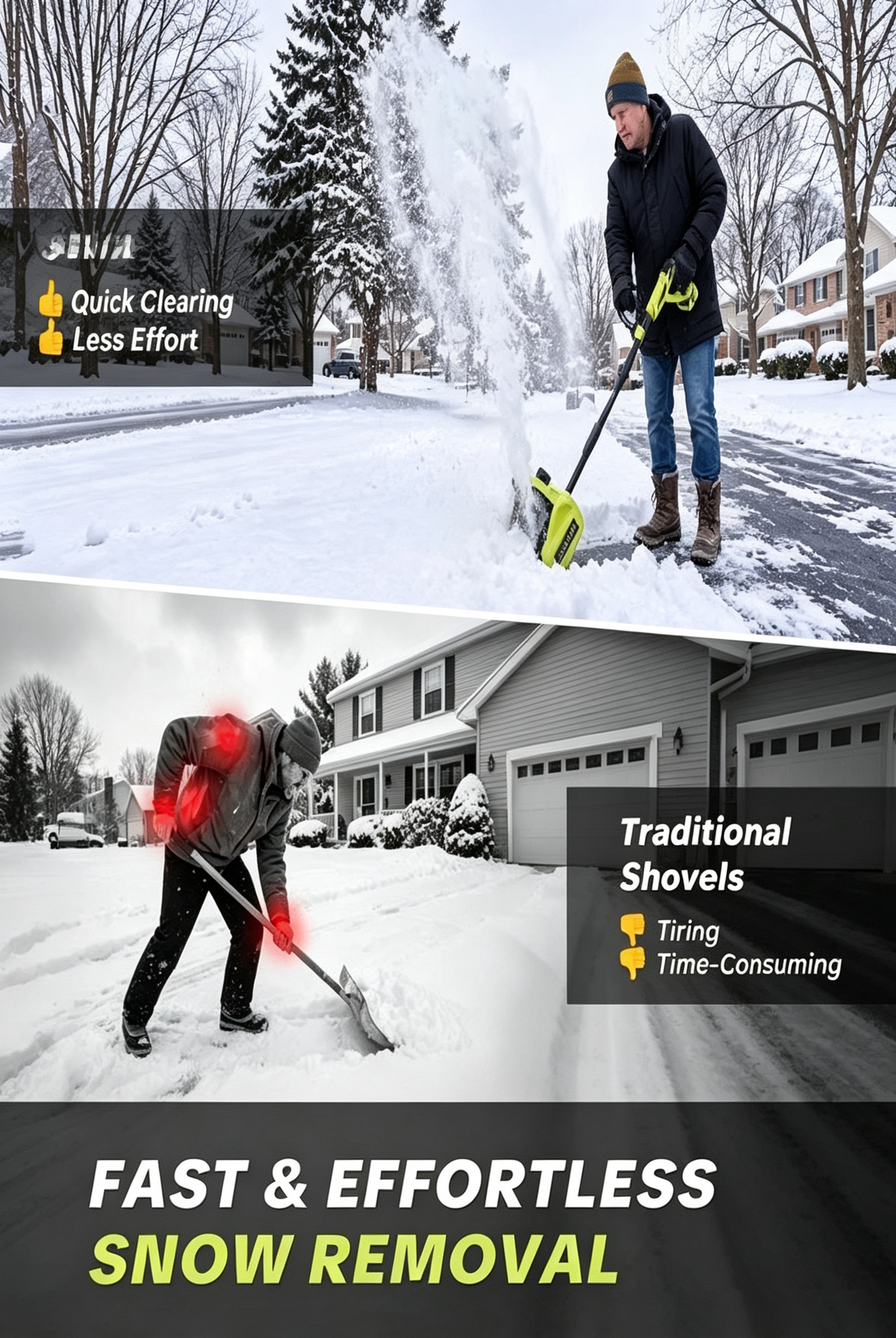 21V Cordless Electric Snow Shovel with 2 Batteries