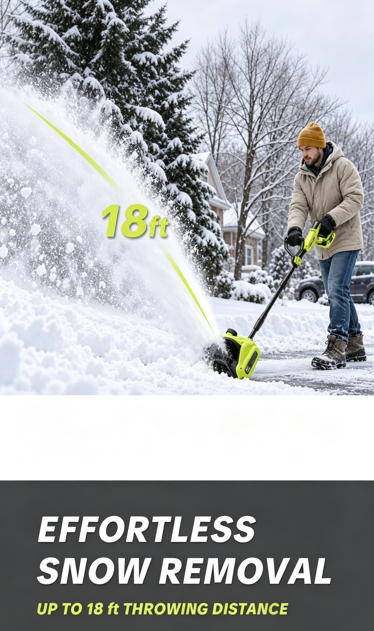 21V Cordless Electric Snow Shovel with 2 Batteries